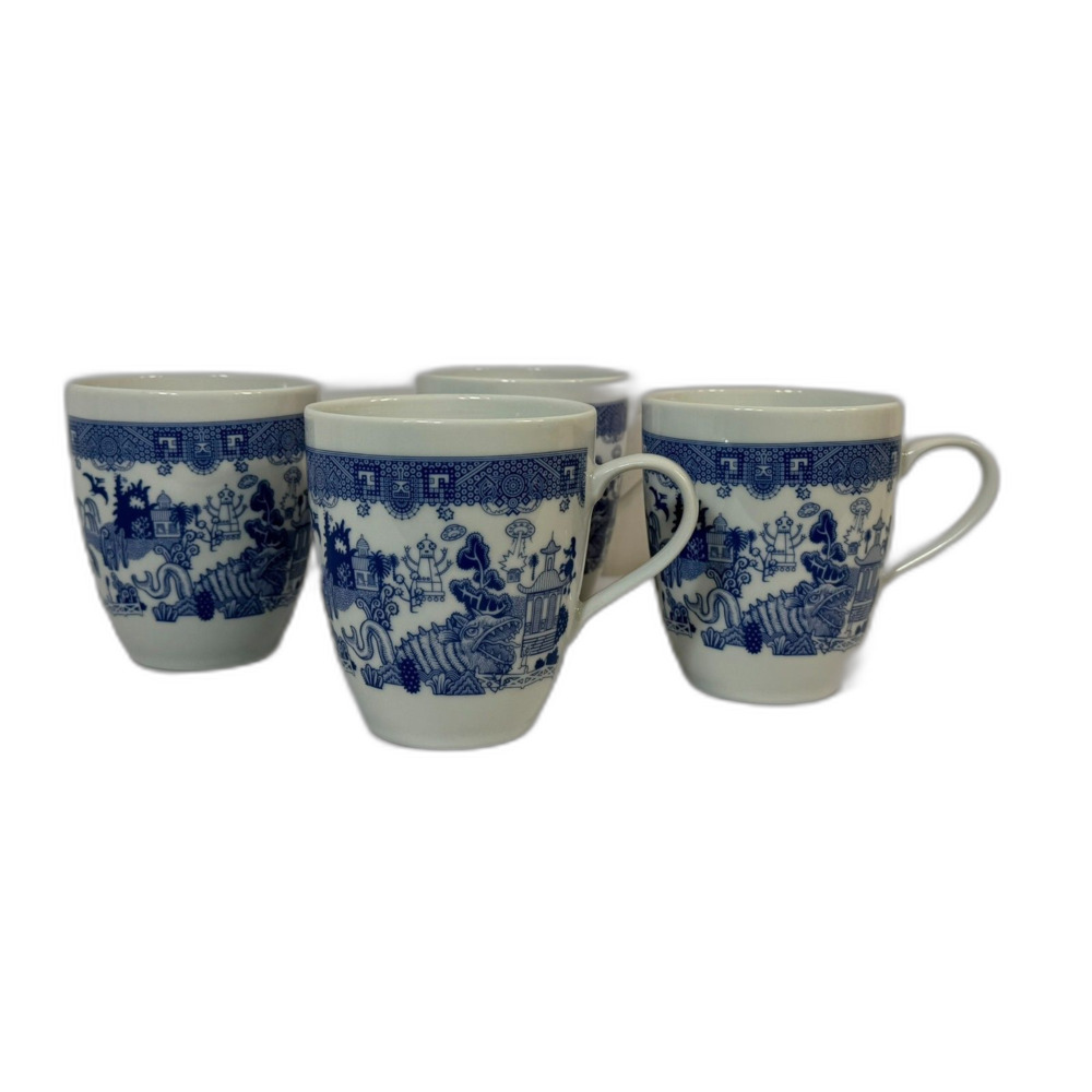 Calamityware Things Could be Worse Blue White Poland Mug Set of 4 Don Moyer